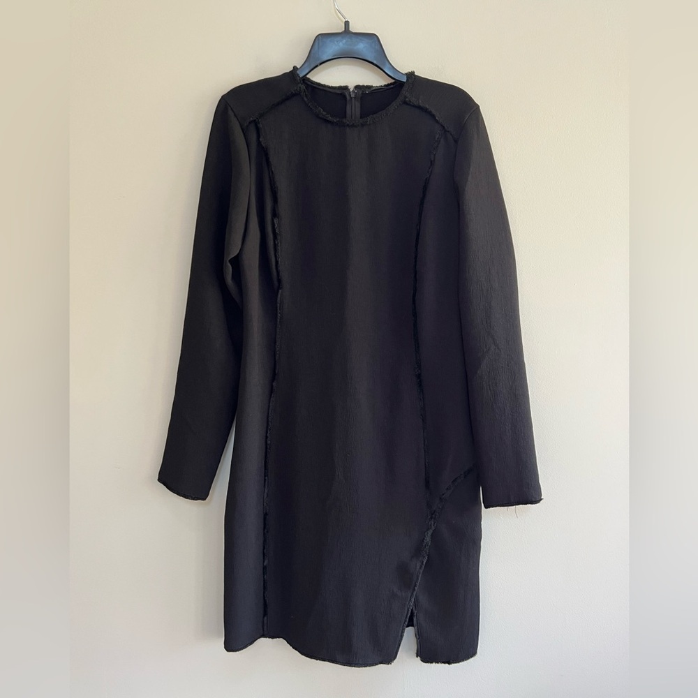 IKKS Women Raw Seams Asymmetrical Hem/Split Knit Dress in Black, EU 38 / M